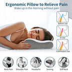 Neck Pillow Memory Foam for Pain Relief Bed Pillow for Sleeping (White&grey)