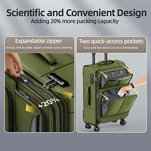 Luggage Sets 3 Piece Softside Expandable Durable Suitcase Sets (Olive Green / 20in24in28in)