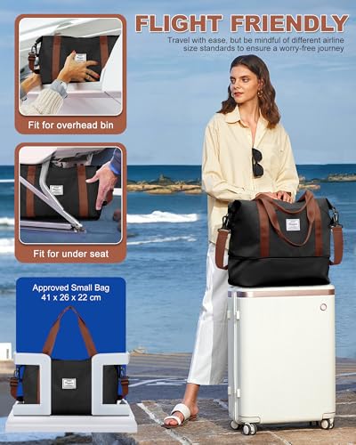 Foldable Duffle Bag For Travel Women Men SA Approved Personal Item Bags (A98-blackbrown-expandable / X-large)