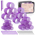 4 Sizes Hair Rollers Curlers Set with Clips for Women Girls (Purple)