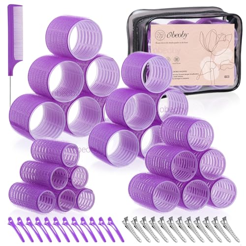 4 Sizes Hair Rollers Curlers Set with Clips for Women Girls (Purple)