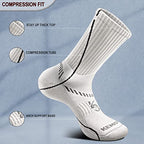 Men 6 Pack Athletic Compression Crew Socks for Running Gym Sports (7-8 / White 4134)