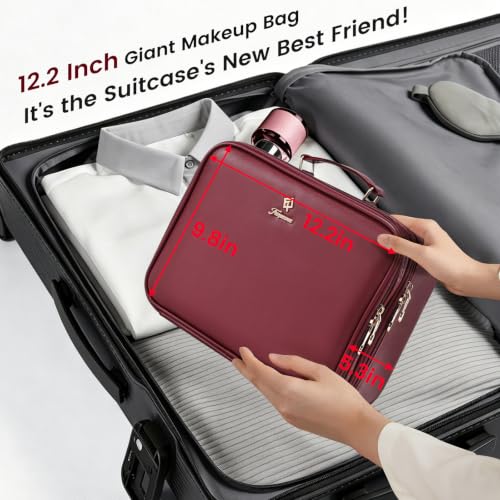 Makeup Bag with LED Lighted Mirror 12.2 IN Cosmetic Train Case Double Layer (12.2 Inch Red / 0-Double Layer)
