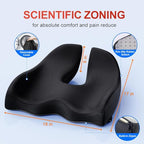Large Ergonomic Seat Cushion Relieves Sciatica & Tailbone Pain (Black / Large)