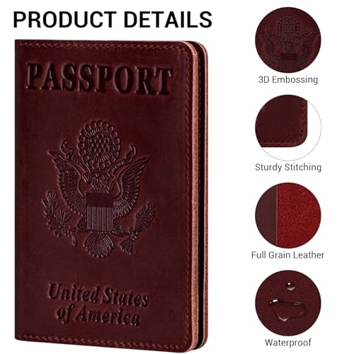 Premium Leather Passport Holder Covers (Wine Red)