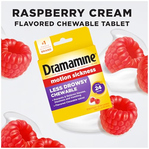 Motion Sickness Less Drowsy Raspberry Cream Chewable (12 Count (Pack of 2))