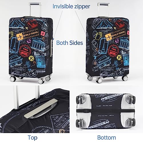 Travelkin Luggage Covers For Suitcase Tsa Approved Suitcase Cover Protector (World Marks-Colorful / XL)