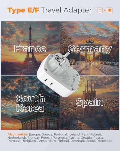 2 Pack Type E F Plug Adapter (White grey-Type E/F)
