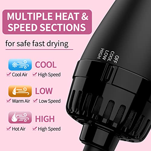 Hair Dryer Brush Blow Dryer Brush in One (Black/Magenta)
