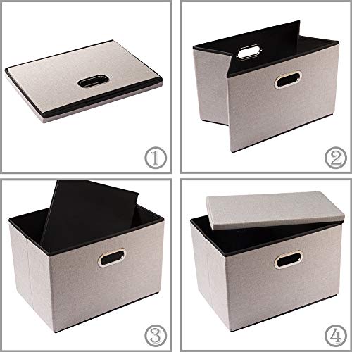Large Foldable Storage Bins with Lids [3 (Light Grey / L(3-Pack))