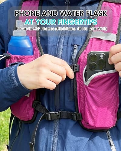 Foldable Small Hiking Backpack with 3 Strap Pockets (Rosered-)