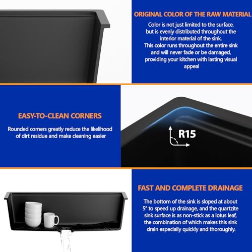 Matte Black Quartz Kitchen Sink 33” Undermount Single Bowl (Black-Workstation / 33"x19")