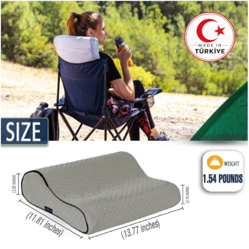 Travel & Camping Comfortable Memory Foam Pillow (13.7 x 11.8 x 3.9 / 3.14 In - Grey + Extra Cover)
