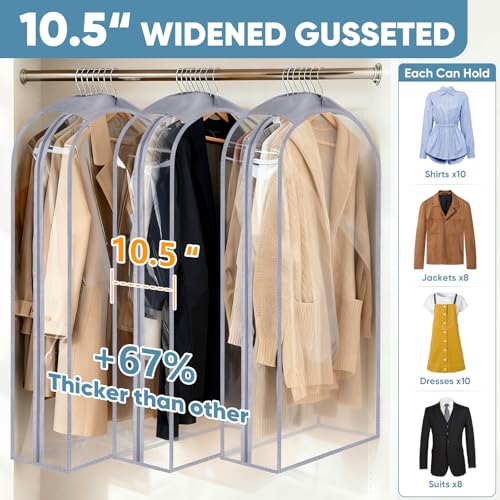 6PK Clear Garment Bags for Hanging Clothes (48" 10.5" Wide 6PK / Clear)