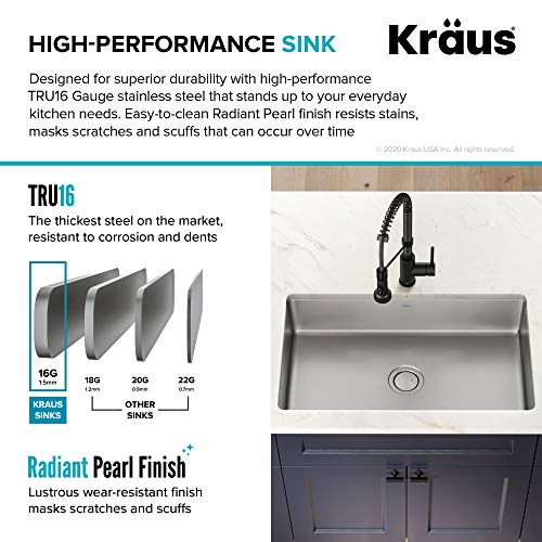 Dex 32 inch Undermount 16 Gauge Stainless Steel Single Bowl Kitchen Sink (32 Inch / Single Bowl)
