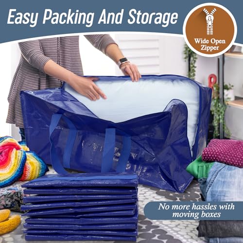 6 Pack Extra Heavy Duty Large Moving Bags with Strong Zipper (Blue / 6 Pack)