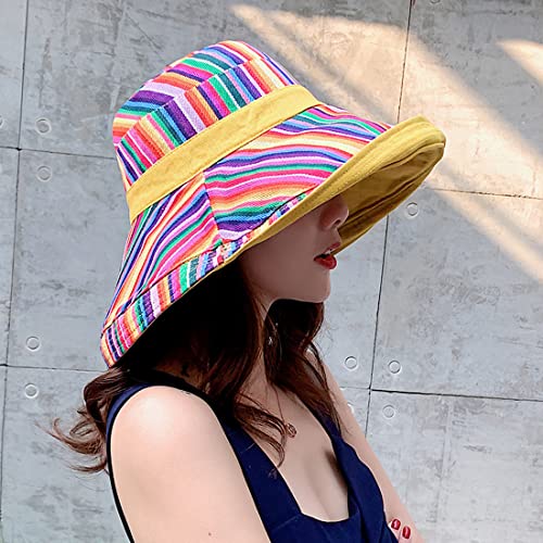 Women Summer Wide Brim Sun Hat Bucket Fishing Hats UV Protection (Medium / Qf001-yellow)