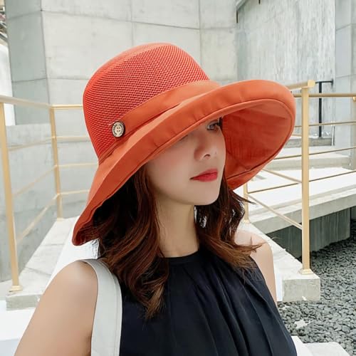 Women Summer Mesh Crown Sun Hats UV Protection UPF Wide Brim Hat for Beach Hiking Garden Travel Lawn Work Chin Strap (One Size / B6-fyu001-jvse)