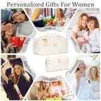 Initial Makeup Bag Personalized Gift for Women Teen Girls (Large Beige / C)