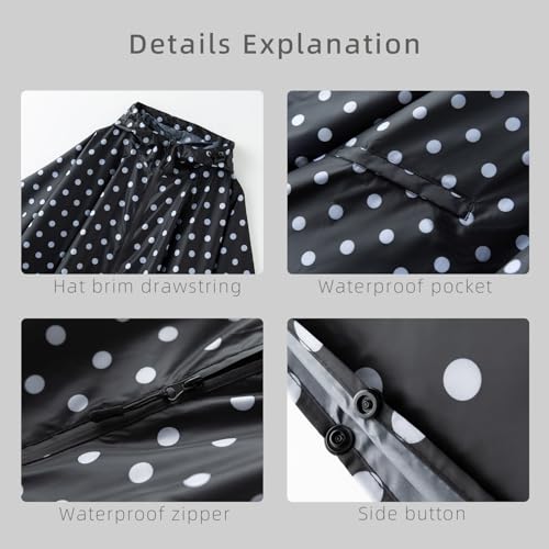 Cloak raincoat Unisex poncho Adult hooded men and women with pockets Mountaineering hiking rainstorm prevention (One Size / Black Point)