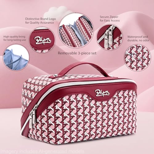 Travel Makeup Bag Cosmetic Bags for Women (M-78Red)