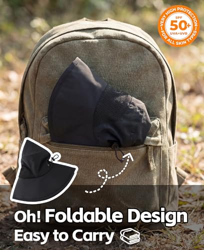 UPF50+ Mens Sun Hat Wide Brim Fishing Hat for Men Women Sun Protection Cap Portable Gardening Bucket Hat Black (One Size / Black)