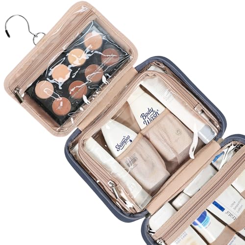 Travel Toiletry Bag for Women Hanging Organizer Makeup Case Pockets (Aegean-Blue / Medium)
