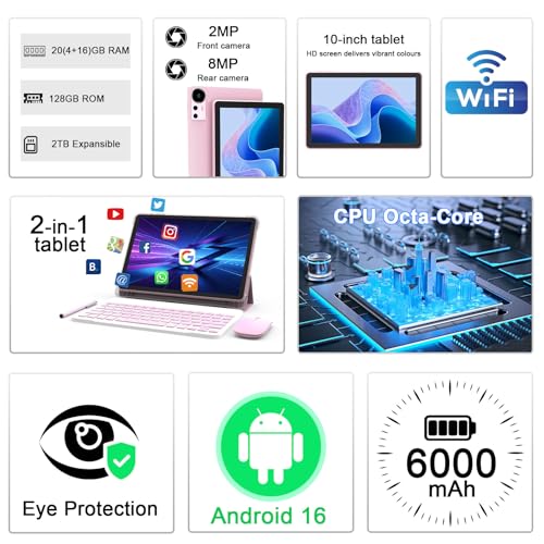 Android 16 Tablet 10 Inch (Pink)