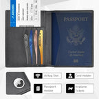 Passport Holder for Travel with AirTag Slot (Black)