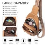 7L Sling Bag for Women Men Leather Small Sling Backpack Daypack Anti Theft Fanny Pack Crossbody Purse Travel (Regular Size-tan)