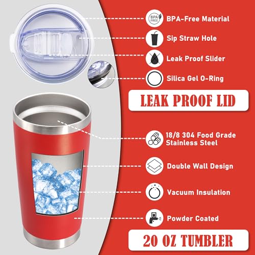 20oz Tumbler Insulated Coffee Tumblers with Lid Stainless Steel Red 8P (Red)