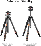 K&F Concept 62" Carbon Fiber Camera Tripod, Portable Compact Tripods - Image 4
