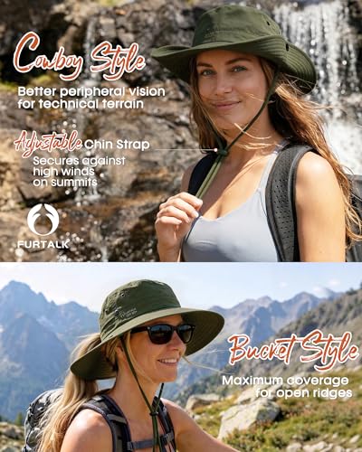 Sun Hats for Women Wide Brim Bucket Hat Ponytail Hole Outdoor UPF (Green)