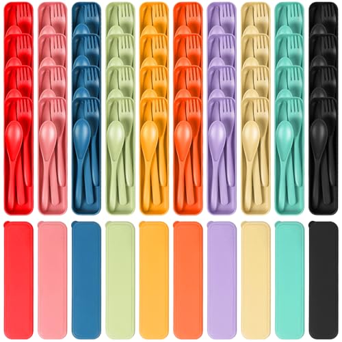 Reusable Travel Utensils Set with Case (40 Sets - Red, Pink, Dark Blue, Nordic Green, Yellow, Orange, Purple, Nordic Beige, Dark Green, Black)