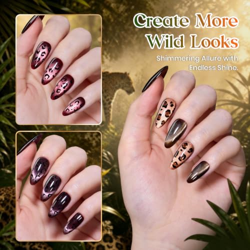 Beetles Cat Eye Glitter Gel Nail Polish Set (A - Brown Black Gold | Wildwood Leopard)