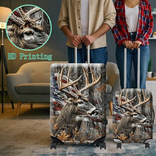 Luggage Cover Suitcase Protector + Tag (Camo Deer Flag / S)