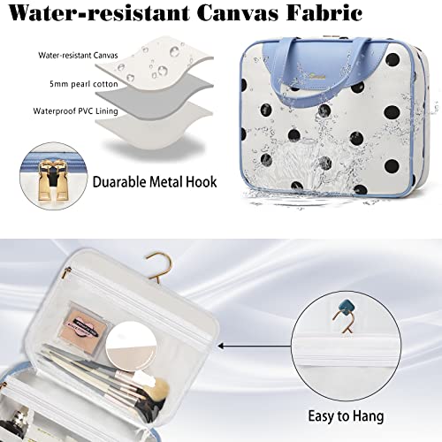 Toiletry bag for Women Hanging Travel Toiletry Bag for Toiletries Polka Dots Pattern Toilery Organizer with Hanging Hook Ideal for Full Sized Toiletries and Cosmetics (Polka dot)
