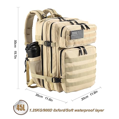 Military Tactical Backpack for Men and Women 45L Army 3 Days Assault Pack Bag Large Rucksack with Molle System Cream (Cream)