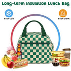 Lunch Box for Women men Insulated Cute Corduroy Lunch bag (Corduroy Green White Checked / 10L)