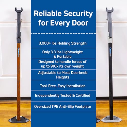 Super Heavy Duty Metal Door Stoppers Bar with 3000+lbs Strength Adjustable Door Security Bar for Home Security Residential (Gunmetal Gray Finish)