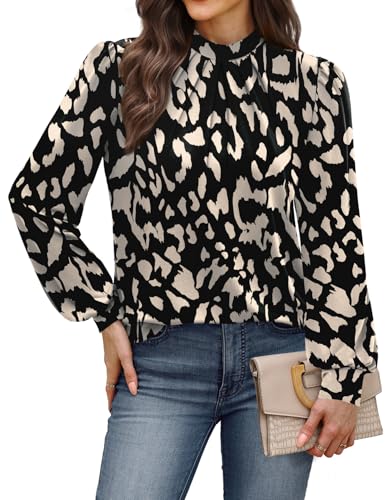 Womens Fall Fashion 2026 Long Sleeve Shirts Tops for Teachers School Outfits for Teachers Early Fall Clothes Fashion Winter Clothing for Women Trendy Ladies Blouses Black Beige Leopard L (03 - Black Beige Leopard / Large)