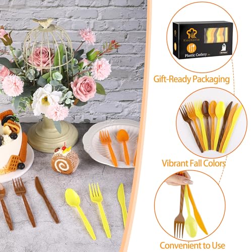 90 Pcs Fall Thanksgiving Plastic Cutlery Set (Orange, Yellow, Brown)
