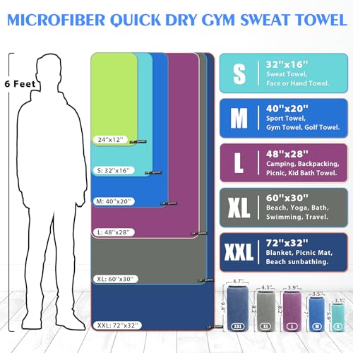 2 Pack Microfiber Camping Towels (Dark Blue / XL: 60" x 30"+24" x 12")
