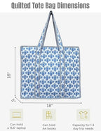 100% Cotton Quilted Tote Bag For Women (Jordy Blue Floral Print)