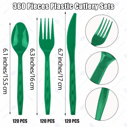 360 Pieces Dark Green Plastic Cutlery Set (Dark Green)