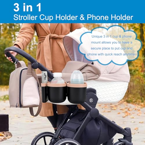 Stroller Cup Holder with Phone Holder (Double Holder-Pink)