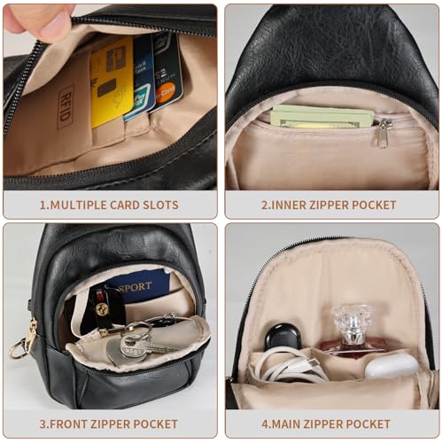 Crossbody Bags for Women Anti Theft Vegan Leather Sling Bag RFID Blocking Chest Bag for Travel (Black-02)