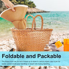 Womens Sun Straw Hat Wide Brim Summer Hat Big Floppy Foldable Beach Sun Hats UPF 50+ (A Khaki 5.9" Brim)