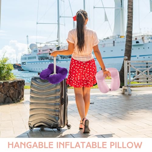 2 Pack Inflatable Travel Neck Pillow Airplane (Light Pink, Violet)