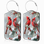 Red Cardinals on Snowy Branches Set of 2 Luggage Tags for Suitcases Leather Suitcase Tags Identifiers with Privacy Name Address Label and Stainless Steel Loop for Women Men Travel Luggage Accessories (Red Cardinals on Snowy Branches)